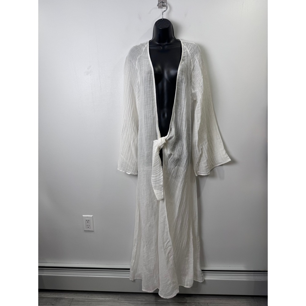 NWT Monday Swimwear Ivory Murano Dress Crinkle Linen Open Back Cover Up Medium